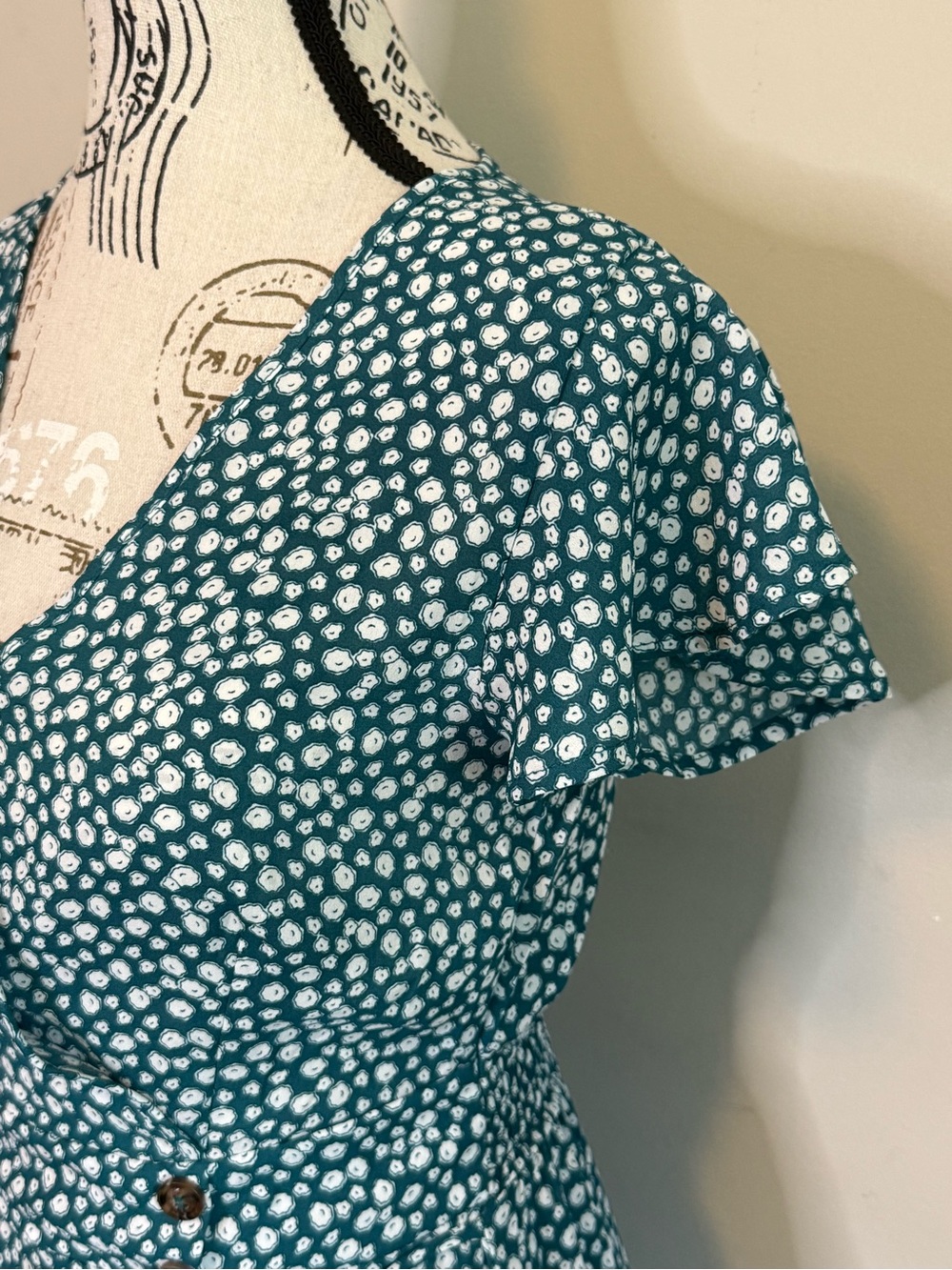Sienna Sky Teal and White Dot Wrap Midi Dress - Size XS - Picture 5 of 9